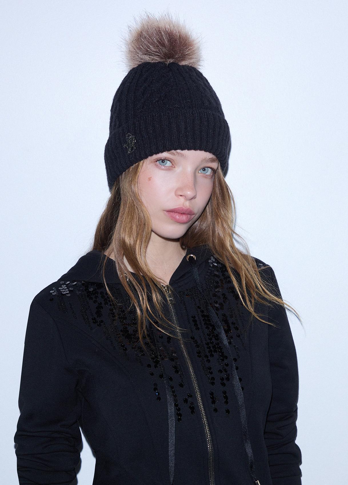 LIU JO BEANIE TRECCE PONPON NERO 22222 - immagine 4