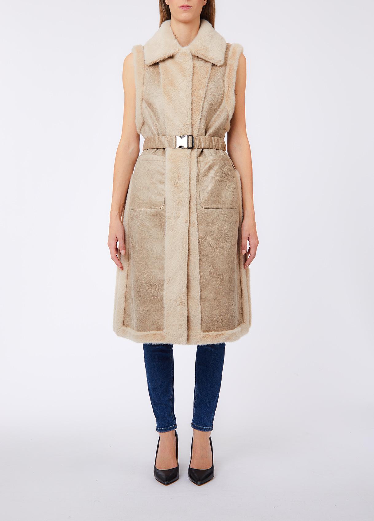 LIU JO GILET FAKE MONTONE DOUBLE 00192 BURRO