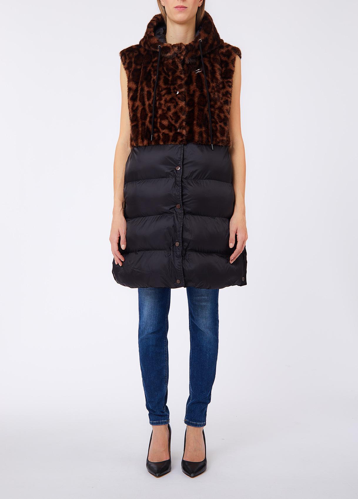 LIU JO GILET NYLON FAKEFUR D5266 Animalier black