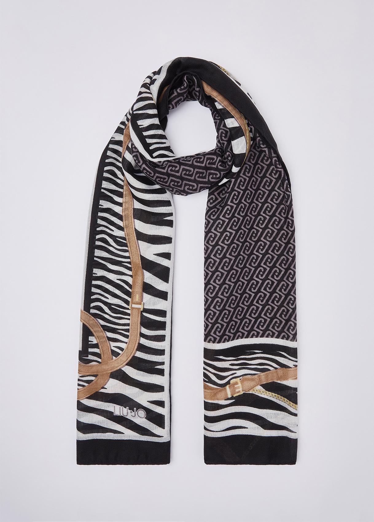 LIU JO STOLA ANIMALIER CINTURINI 70X180 NERO 22222 - immagine 2