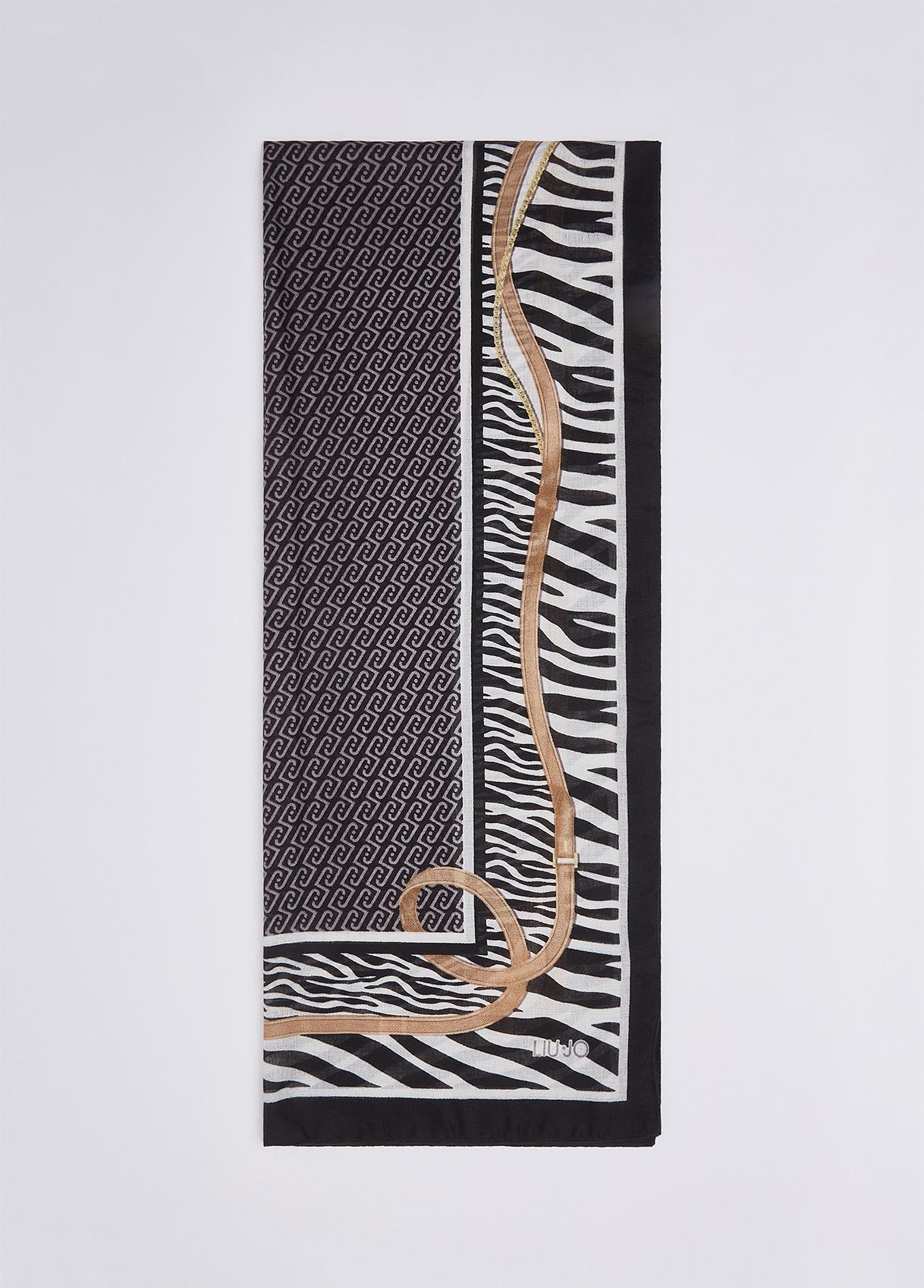 LIU JO STOLA ANIMALIER CINTURINI 70X180 NERO 22222 - immagine 3
