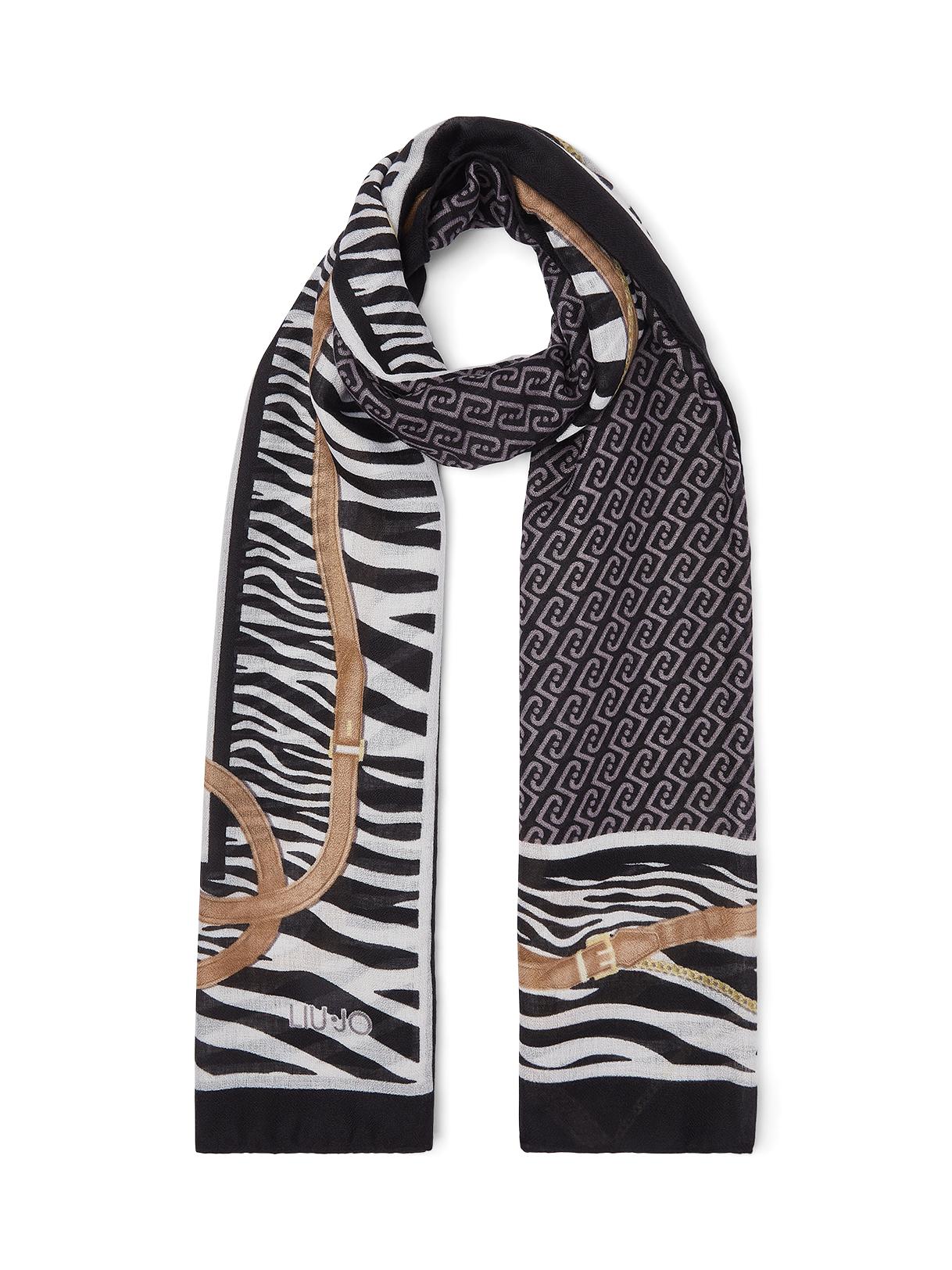 LIU JO STOLA ANIMALIER CINTURINI 70X180 NERO 22222 - immagine 7