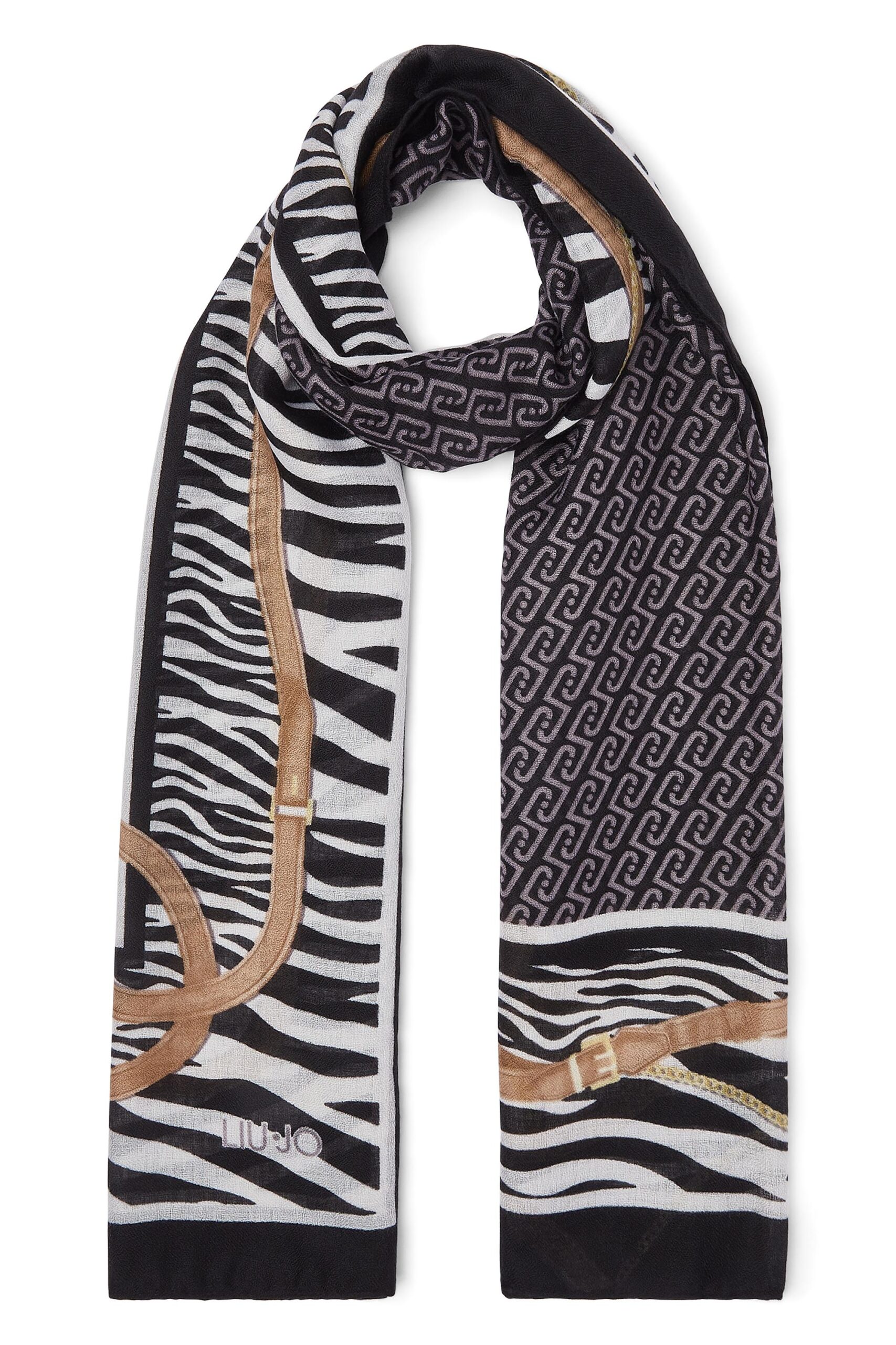 LIU JO STOLA ANIMALIER CINTURINI 70X180 NERO 22222 - immagine 8