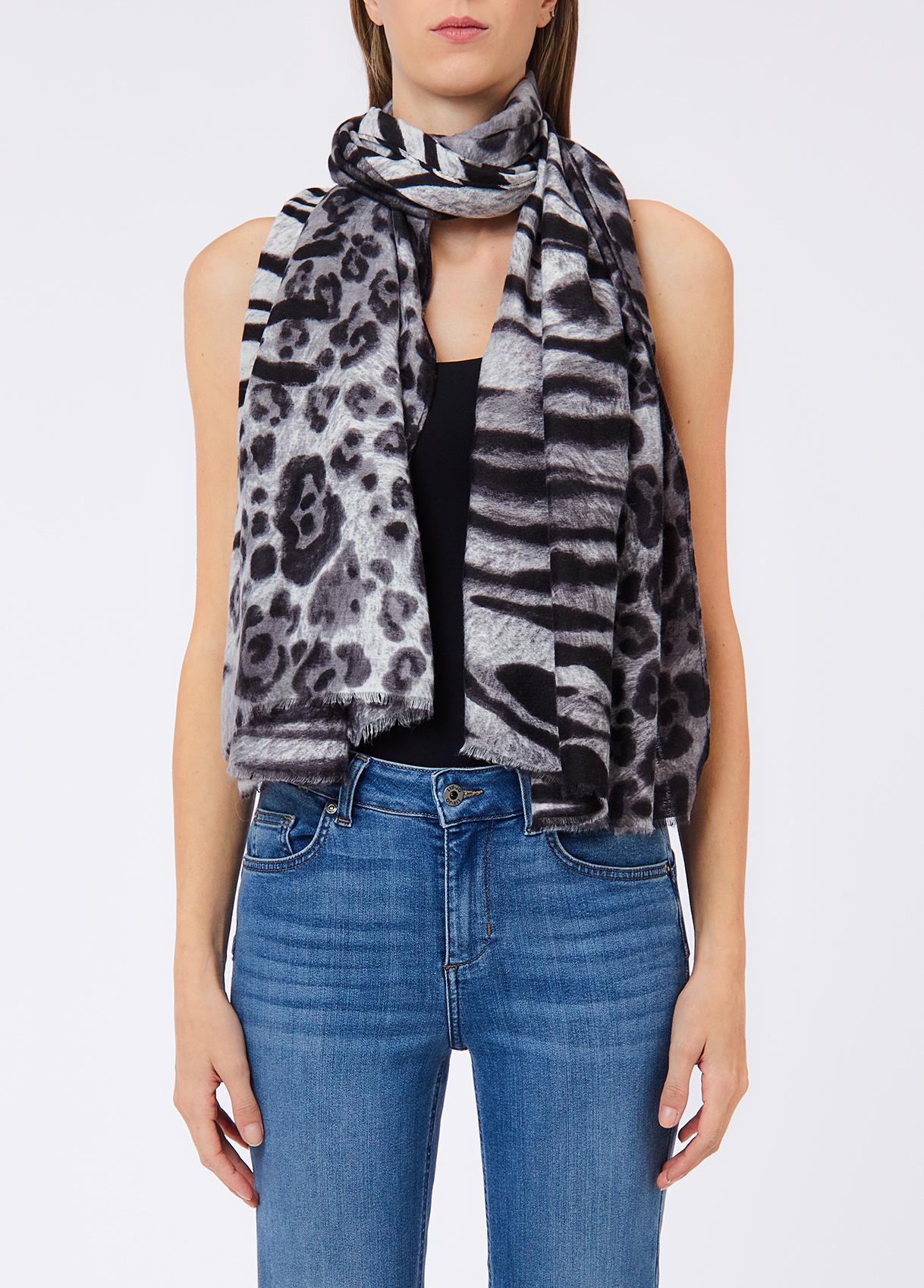 LIU JO STOLA FUR MIX ANIMALIER 70X200 NERO 22222 - immagine 5