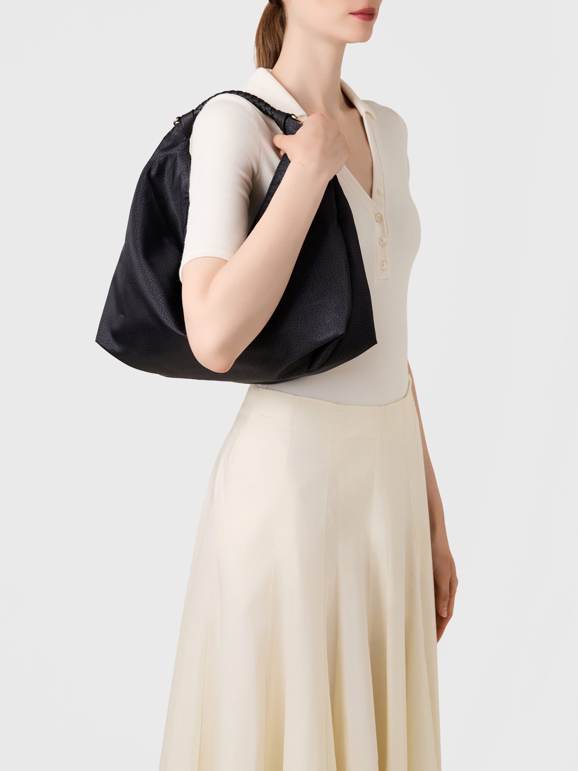 Borbonese PLIE HOBO M. Y66 DARK BLACK - immagine 7